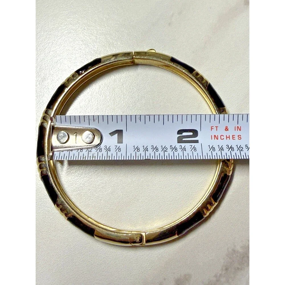 Vintage Black & Gold Toned Hinged Clamper Bangle Bracelet
